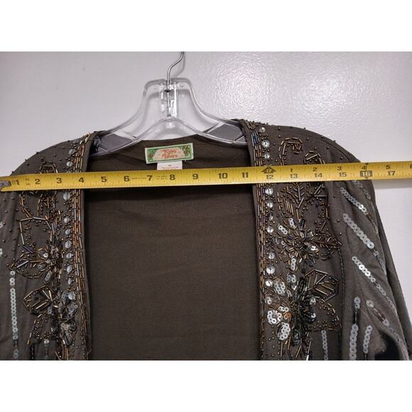 VNT Beaded Sequins Bolero Shrug Sz M Brown Sparkle Wedding Party Elegant Regency - Picture 12 of 16